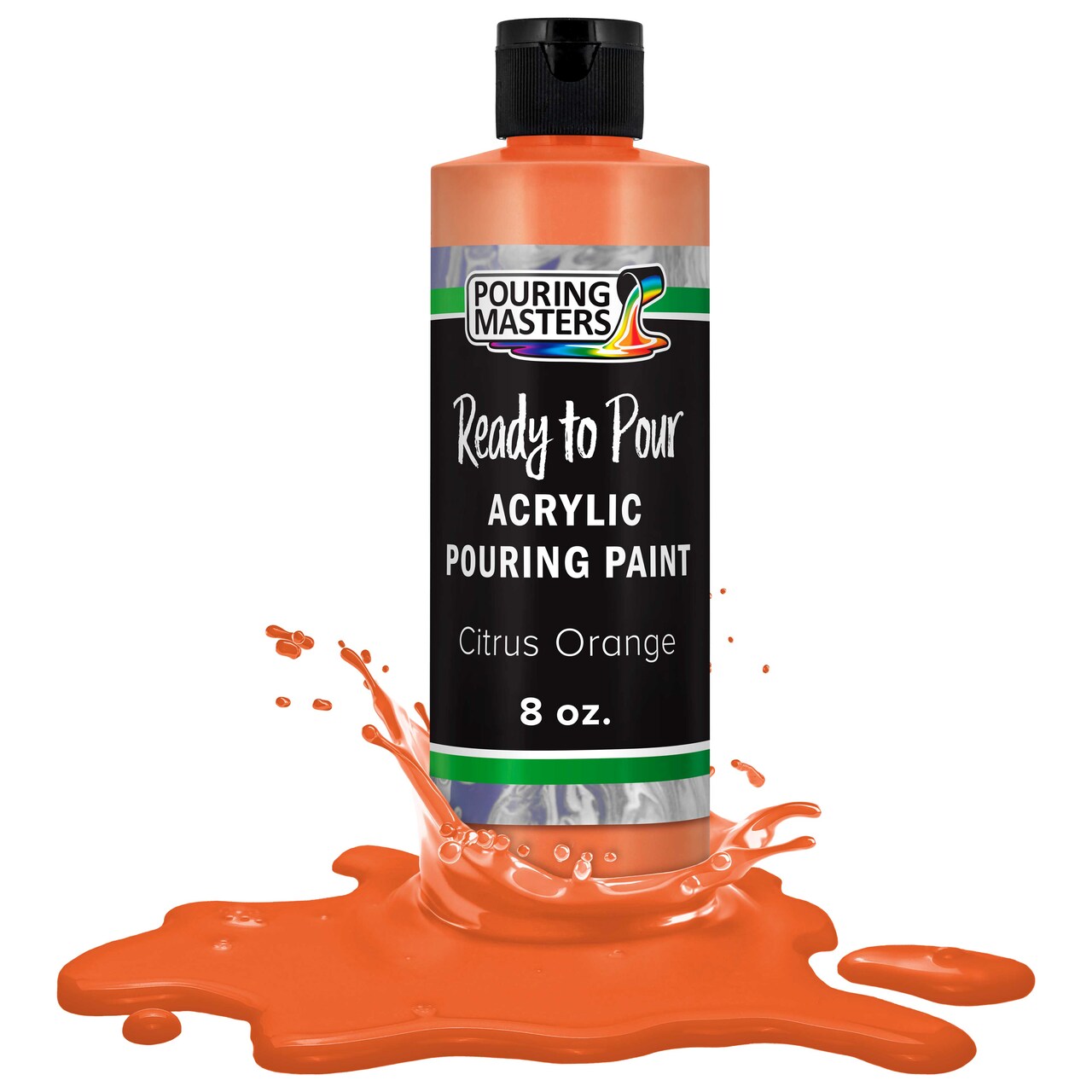 Pouring Masters Citrus Orange Ready to Pour Acrylic Pouring Paint - Premium 8-Ounce Pre-Mixed Fluid Acrylic Paint - Fluid Art Supplies for Canvas, Wood, Paper, Tile & Rocks